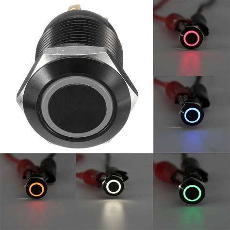 Black 4 Pin 12mm LED Light Metal Push Button Momentary Switch Waterproof 12V Switches Car ...