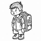 Premium Vector  Cute Boy With backpack coloring Page Back To School sketch template