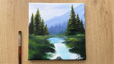 Acrylic Painting for Beginners | Forest Trees Mountain Landscape Painting | Mountain landscape ...