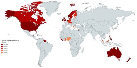 Percent English speakers by country - Vivid Maps