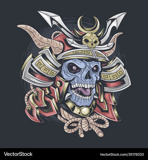 Samurai skull wearing helmet Royalty Free Vector Image