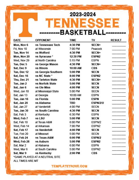 Tennessee Basketball Schedule 2024 2024 - Clari Desiree