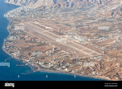 Overview Santorini Airport (JTR) in Greece aerial photo Stock Photo - Alamy