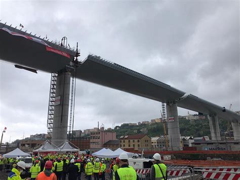 deck of renzo piano's genoa bridge completes in italy