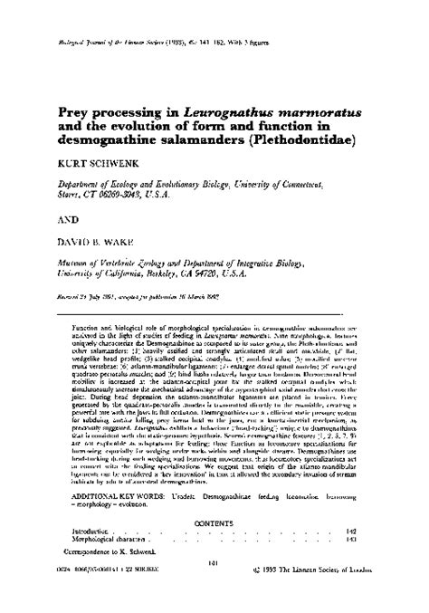 (PDF) Prey processing in Leurognathus marmoratus and the evolution of form and function in ...