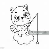 Coloring Page Cute Little Raccoon Fishing Star On Cloud Book  sketch template