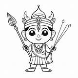 Cute Indian Lord Rama With Spear And Stick Coloring Page Outline  sketch template