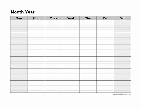 Blank Monthly Schedule Template Inspirational Monthly Blank Calendar ...