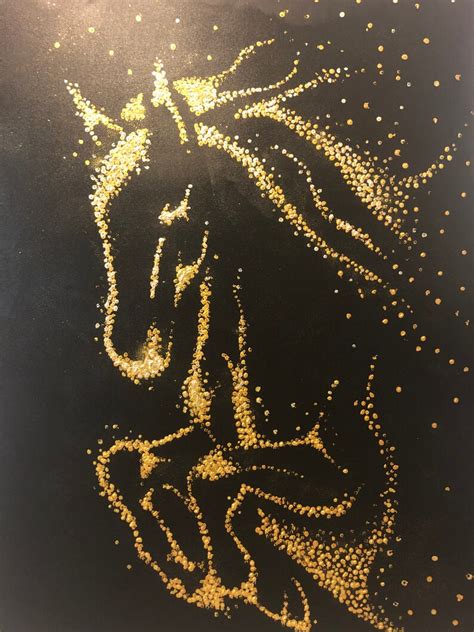 Black Gold Horse Original Acrylic Handmade Painting Golden - Etsy