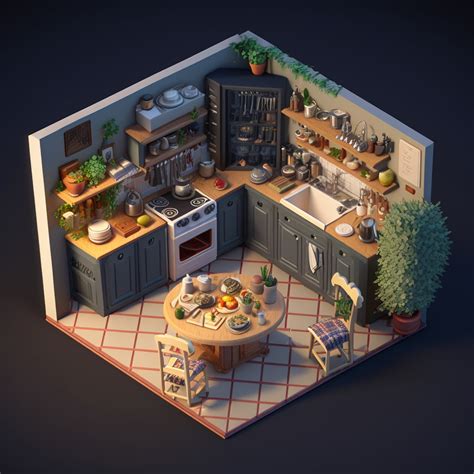 Blender 3D Render Midjourney AI Country Kitchen Cute Game Aesthetics Farm Aircraft Interiors ...