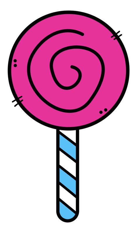 a pink lollipop with blue stripes on it
