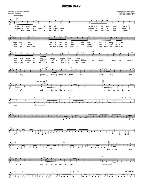 Proud Mary by Tina Turner Sheet Music for Lead Sheet / Fake Book at Sheet Music Direct