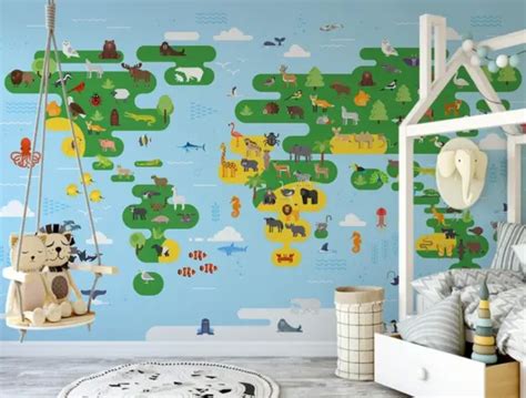 3D WORLD MAP Animals E882 Wallpaper Mural Paper Wall Print Indoor Murals CA Erin $25.69 - PicClick