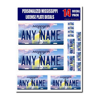 Personalized Mississippi License Plate Decals - Stickers Version 1