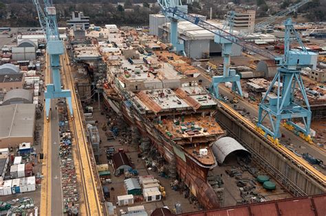 The aircraft carrier Gerald R. Ford (CVN 78) under construction at Newport News Shipbuilding on ...