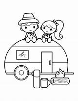 Printable Kids And Camper Trailer Coloring Page sketch template