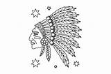 Native American With Headdress Coloring Page SVG Cut  By Creative sketch template