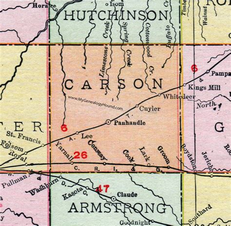 Carson County, Texas, Map, 1911, Panhandle, White Deer, Groom, Conway ...