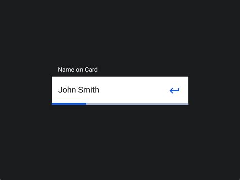 the name card for john smith is displayed on a black background with an arrow pointing to it