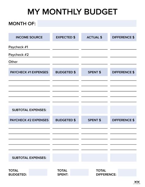 Simple Monthly Budget Printable Template