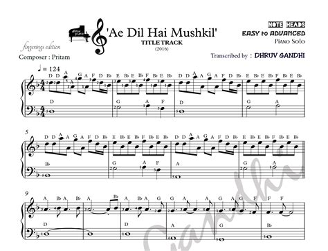 Ae Dil Hai Mushkil (Sheet Music + English Notes + MIDI) - Piano Tutorial