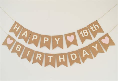 18th Birthday Decoration Happy 18 Bunting Pink Heart Banner | Etsy