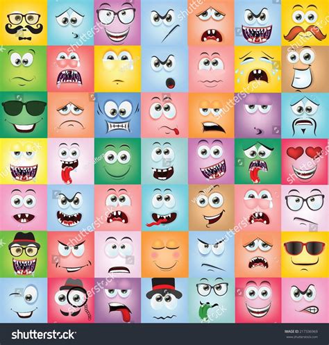 Set Of Cartoon Faces With Different Emotions Stock Vector Illustration 217336969 : Shutterstock