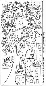 Rug Hook Craft Paper Pattern Swirl Tree 2 Birds And Houses Folk Art  sketch template