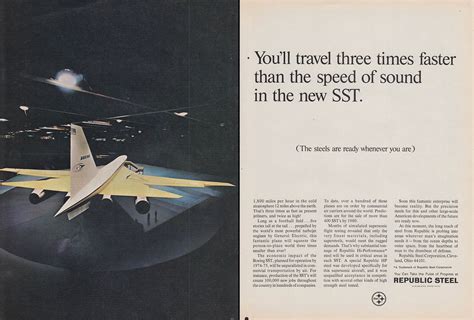 Travel 3 times faster than sound in the new Boeing SST Republic Steel ad 1968 BW