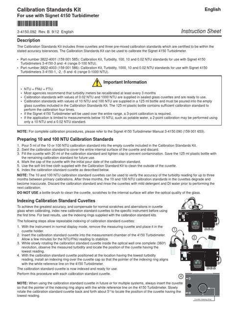 Calibration Standards Kit: Instruction Sheet | PDF | Calibration | Metrology