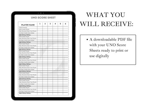 Printable Uno Score Sheet, Uno Score Sheet Template, Printable Uno Score Card, Card Game Score ...