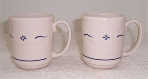 Triple A Resale 2 Longaberger Woven Traditions Classic Blue Pottery Mugs