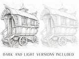50 Gypsy Caravan Coloring Pages Adult And Kids Book Greyscale  sketch template