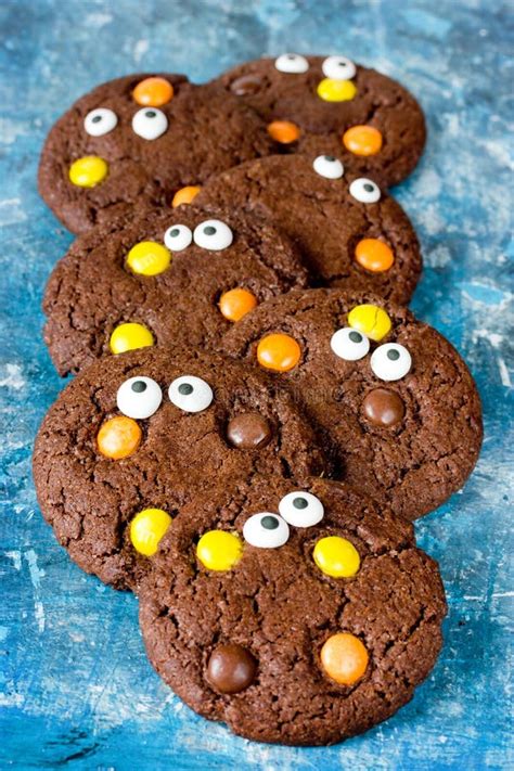 Chocolate Cookies Decorated with Candy Eyeballs for Halloween Stock ...