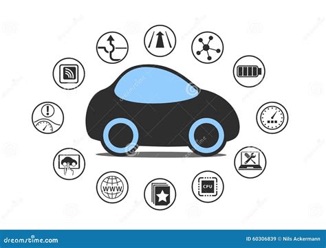 Self Driving Car And Autonomous Vehicle Concept. Icon Of Driverless Car With Sensors Like Lane ...