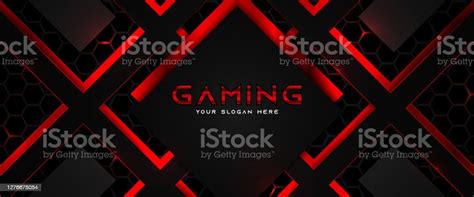 Futuristic Red And Black Abstract Gaming Banner Design Template With Metal Technology Concept ...