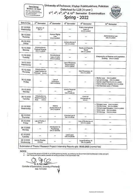 University of Peshawar Date Sheet 2022 LLB - Rezult.pk Get Your Result