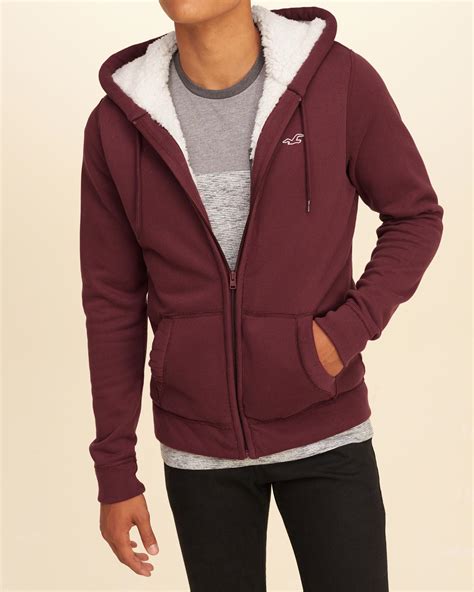 Hollister Iconic Sherpa Lined Hoodie in Red for Men | Lyst