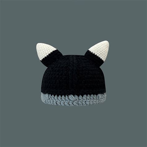 Cute Ears Hat - Blended Fabric - Gray - Black - ApolloBox