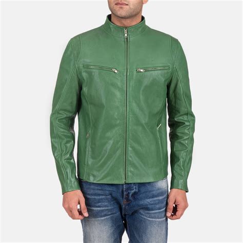 Mens Gatsby Green Leather Biker Jacket