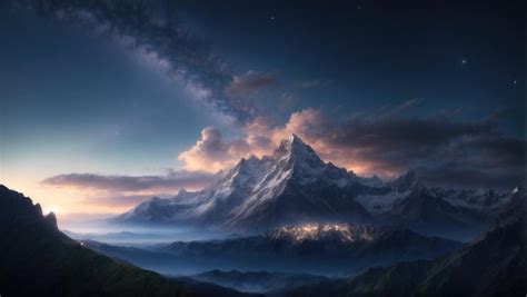 Premium AI Image | Starry Mountain A Mystical Night in Space