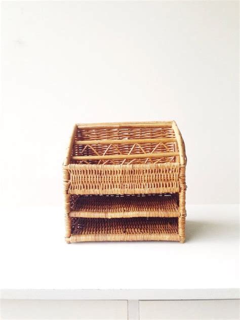 Vintage Wicker Desk Organizer, Wicker Caddy, Desk Storage, Office ...