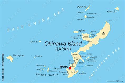 Vektorová grafika „Okinawa Islands, political map. Island group in the Okinawa Prefecture of ...