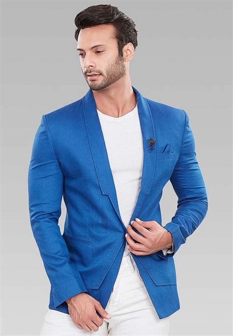 Buy Solid Color Linen Cotton Blazer in Royal Blue Online : MTY158 ...