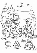 Summer Hikers Singing By The Fire Coloring Page sketch template