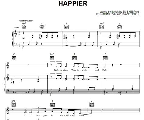 Ed Sheeran - Happier Free Sheet Music PDF for Piano | The Piano Notes