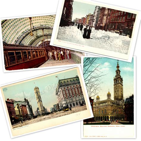 Antique New York Postcards Images - Printable - 4 JPG Pictures - Instant Digital Download ...