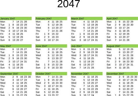 year 2047 calendar in English 22819446 Vector Art at Vecteezy