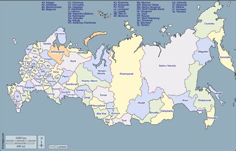 Mapa de Rusia con nombres, político y físico