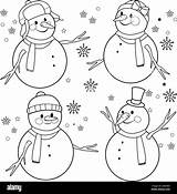 Snowmen With Winter Hats And scarves Vector Black White coloring  sketch template